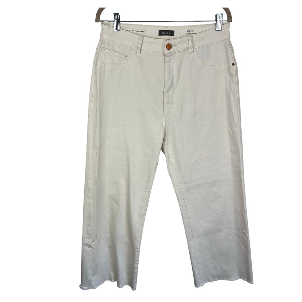 DL1961 Hepburn High Rise Wide Leg Cropped Jeans in Eggshell 31